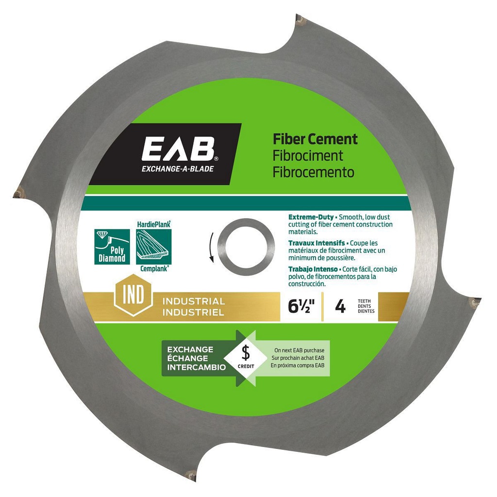 Cement board circular saw blade, EAB, 6-1/2'', 4 teeth (5un/bx)