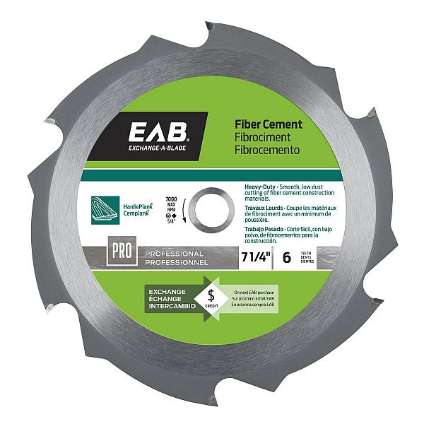 Cement board circular saw blade, EAB, 7-1/4'', 6 teeth (5un/bx)