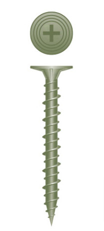 Cement board screw, Evolution, #8-15 x 1-5/8'', Wafer head with nibs, Phillips #2, Rustproof coating (5M/bx-48bx/skd)